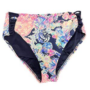 Lilly Pulitzer High Waisted Bikini Bottoms Floral Print Navy Blue Pink Size‎ 6